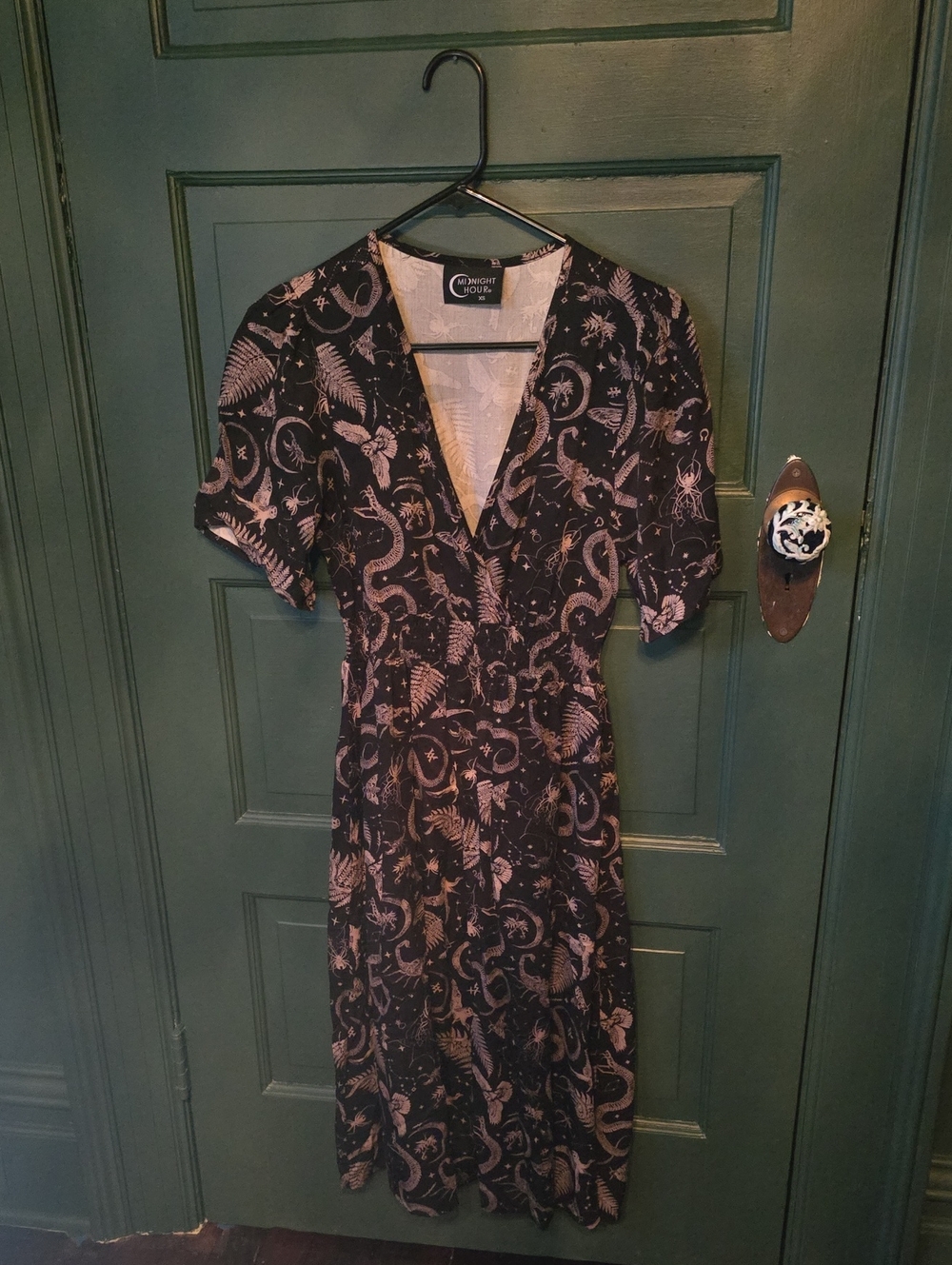 Black and Tan V-Neck Midi Dress